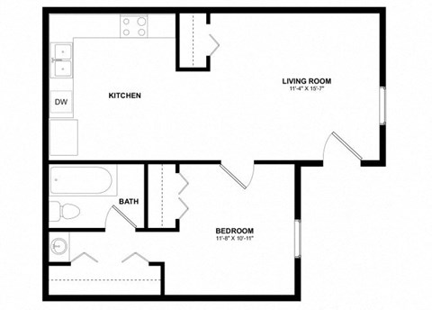 Floor plan for 1 bed, 1 bath, 470 sqft